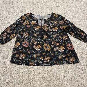 Natural Life Dark Floral Blouse S Boho Rayon Feminine Casual Summer Classic